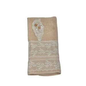 Vintage USA Made ST MARYS Peach All Cotton Face Hand Towel Lace Ribbon